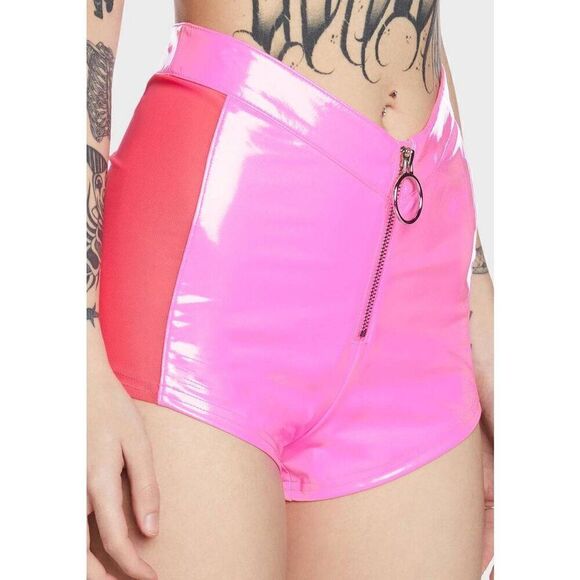 Dolls Kill Club Exx Dark Dimension Vinyl and Mesh Shorts - Picture 5 of 6